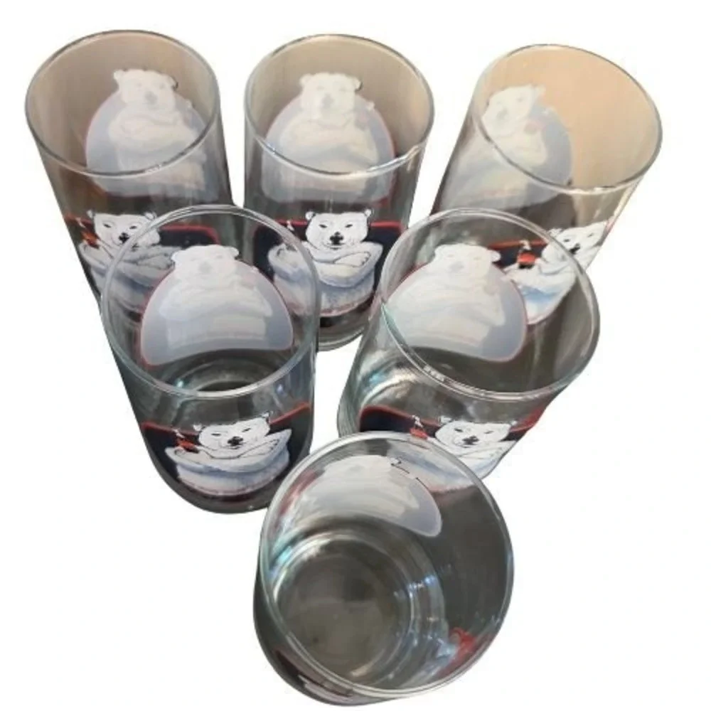 Coca-Cola Attitude Bear Glassware Set 6 In Box 16oz Polar Bear Tumblers 90s